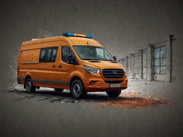 Auf dem Bild ist ein orangefarbener Transporter zu sehen, der möglicherweise für den Einsatz im Rettungswesen oder für sicherheitsrelevante Transporte konzipiert ist. Fahrzeuge wie dieses sind wichtig für die Gesundheit und Sicherheit, da sie oft für Notfälle oder den Transport von medizinischem Personal sowie Material eingesetzt werden. Sie sorgen dafür, dass in kritischen Situationen schnell und effizient Hilfe geleistet werden kann.