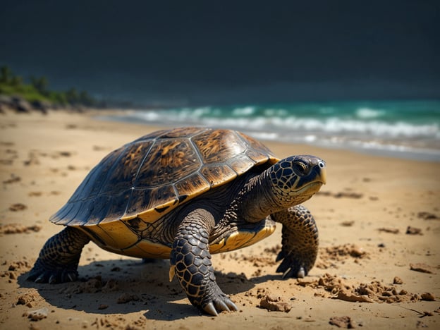 Auf dem Bild ist eine Schildkröte zu sehen, die am Strand entlangläuft. Der Sand und das Meer im Hintergrund schaffen eine malerische Urlaubsatmosphäre. Wenn man seinen Urlaub mit Schildkröten plant, bietet sich ein Ziel an, das Schildkrötenpopulationen unterstützt, wie zum Beispiel eine tropische Insel. Man könnte Aktivitäten wie Schnorcheln und Schildkrötenbeobachtungen einplanen, um diese faszinierenden Tiere in ihrem natürlichen Lebensraum zu erleben. Zudem ist es wichtig, sich über den Schutz der Schildkröten und ihrer Nester zu informieren, um ihren Fortbestand zu sichern.