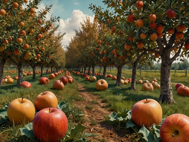 Auf dem Bild sind herrlich pralle Apfelbäume zu sehen, die in einem sonnigen Obstgarten stehen. Der herbstliche Anblick eröffnet eine Fülle kulinarischer Highlights der Saison. 

In dieser Zeit sind frische Äpfel in verschiedenen Sorten besonders beliebt und laden dazu ein, köstliche Apfelgerichte zu kreieren. Man kann Apfelkuchen und Apfelstrudel backen, die mit Zimt und Zucker verfeinert werden. Auch Apfelmus oder gesunde Snacks wie Apfelscheiben mit Nussbutter sind im Herbst eine wunderbare Wahl.

Darüber hinaus eignen sich die Äpfel hervorragend für herzhafte Gerichte, in Salaten oder als Beilage zu Fleisch. Der Herbst ist auch die Zeit für Apfelwein und Apfelschorle, die perfekt die entspannte Atmosphäre der Saison ergänzen.