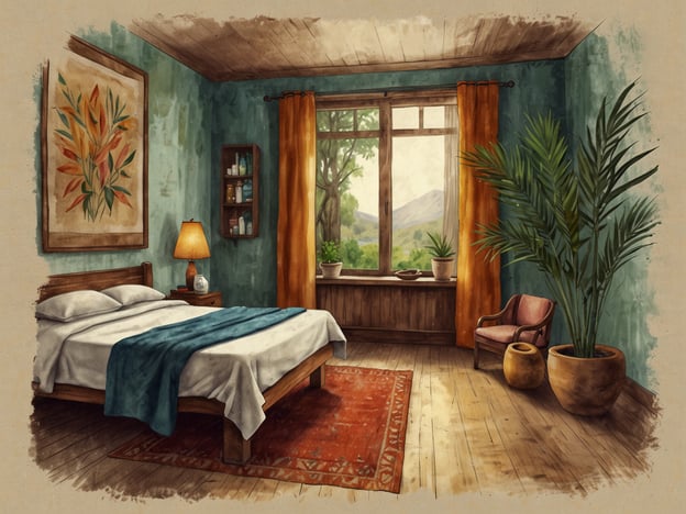 Auf dem Bild ist ein beruhigendes Schlafzimmer zu sehen, das ideal für einen Aufenthalt in einem Wellnesshotel ist. Die entspannten Farben und die natürliche Beleuchtung durch das Fenster schaffen eine erholsame Atmosphäre. 

Aktivitäten rund um Wellnesshotels könnten unter anderem folgende sein:

1. **Verschiedene Spa-Behandlungen**: Von Massagen über Gesichtsbehandlungen bis hin zu Körperpackungen.
2. **Yoga- und Meditationskurse**: Diese fördern die Entspannung und das innere Gleichgewicht.
3. **Wellness-Pools und Saunen**: Entspannung in Schwimmbädern und Saunen trägt zur Regeneration bei.
4. **Gesunde Küche**: Genießen von nahrhaften und schmackhaften Gerichten, die oft aus regionalen Zutaten zubereitet werden.
5. **Naturwanderungen**: Erkundungen in der umliegenden Natur fördern das Wohlbefinden und die Bewegung.
6. **Wellness-Retreats oder Workshops**: Zur Vertiefung von Entspannungstechniken oder Selbstfürsorge.

Ein solcher Aufenthalt würde sicherlich dazu beitragen, Körper und Geist zu regenerieren.