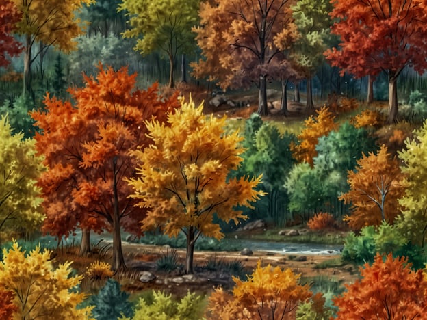 Der Herbst bringt eine Farbenpracht, die in der Natur unvergleichlich ist. Auf dem Bild sind verschiedene Bäume zu sehen, die in lebhaften herbstlichen Farben leuchten. Die Blätter schimmern in warmen Tönen von Orange, Rot und Gelb, während im Hintergrund grüne Tannen den Kontrast verstärken. Ein sanfter Fluss schlängelt sich durch die friedliche Landschaft, die jenseits der Baumreihe versteckt ist. Dieses Bild fängt die Essenz des Herbstes perfekt ein und lädt dazu ein, die Schönheit der Natur in dieser Jahreszeit zu genießen.