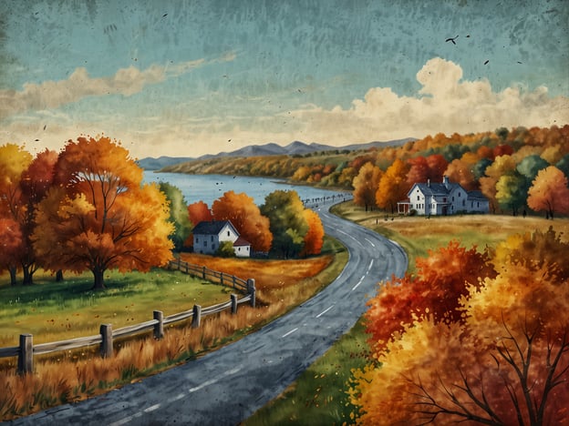 Auf dem Bild ist eine malerische Landschaft im Herbst zu sehen. Bunte Bäume in orange, rot und gelb säumen die Straße, die zu einem ruhigen Gewässer führt. Im Hintergrund sind sanfte Hügel und ein paar Häuser sichtbar, die in die idyllische Szenerie eingebettet sind.

**Zusätzliche Spartipps für deinen Herbsturlaub:**

1. **Früh buchen**: Reserviere Unterkünfte und Flüge frühzeitig, um von günstigeren Preisen zu profitieren.
2. **Off-Peak reisen**: Vermeide die Hauptreisezeiten, um niedrigere Preise und weniger Menschenmengen zu genießen.
3. **Lokale Küche**: Iss in örtlichen Restaurants oder Märkten, um authentische Gerichte zu probieren und Geld zu sparen.
4. **Natur genießen**: Kostenlose Aktivitäten wie Wandern oder Radfahren in der Natur können wunderbar sein und deinen Geldbeutel schonen.
5. **Rabatte nutzen**: Schau nach speziellen Angeboten oder Rabatten für Sehenswürdigkeiten und Aktivitäten.

Viel Spaß bei deinem Herbsturlaub!