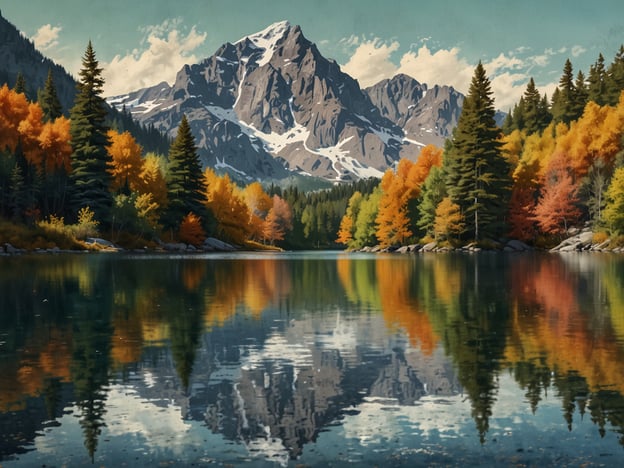 Auf dem Bild ist eine idyllische Landschaft mit majestätischen Bergen im Hintergrund und einem klaren, ruhigen See im Vordergrund zu sehen. Die Bäume rund um den See haben herbstliche Farben in Gelb, Orange und Rot, die sich wunderschön im Wasser spiegeln. Dieses Bild vermittelt die perfekte Atmosphäre für einen Roadtrip in den Alpen, besonders im Herbst, wenn die Natur in voller Pracht erstrahlt. Der perfekte Zeitpunkt für einen Alpen-Roadtrip ist definitiv, um die atemberaubende Schönheit dieser Landschaft zu erleben!