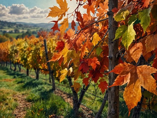 Der Herbst in Italien ist ein wahrhaft malerisches Schauspiel, wenn die Natur in ein Farbenmeer aus warmen Rottönen, leuchtendem Gelb und sanften Orange eintaucht. Die sanften Hügel und weiten Weinberge verzaubern mit ihrer Schönheit und laden zu romantischen Spaziergängen ein.

Auf dem Bild sind prächtige Herbstblätter zu sehen, die in verschiedenen Farben leuchten. Diese Blätter, in warmen Rottönen und kräftigem Gelb, gehören wahrscheinlich zu Weinreben, die typischerweise in der italienischen Landschaft wachsen. Die Szenerie wird von sanften Hügeln im Hintergrund umrahmt, was das idyllische Ambiente des Herbstes unterstreicht. Die liebevoll gepflegten Weinreben und das üppige Grün am Boden fördern das Gefühl von Ruhe und Harmonie in der Natur.