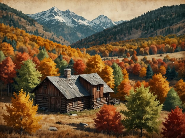 Auf dem Bild ist eine idyllische Landschaft mit einer rustikalen Holzhütte inmitten von bunten Herbstbäumen und majestätischen Bergen im Hintergrund zu sehen. Diese Szenerie erinnert an perfekte Reiseziele für herbstliche Abenteuer wie:

1. **New England, USA** – Berühmt für seine spektakulären Herbstfarben und charmanten Dörfer.
2. **Schwarzwald, Deutschland** – Ideal für Wanderungen durch bunte Wälder und malerische Landschaften.
3. **Kanadische Rocky Mountains** – Ein Paradies für Naturliebhaber, mit atemberaubenden Ausblicken und Outdoor-Aktivitäten.
4. **Toskana, Italien** – Genießen Sie die sanften Hügel und Weinregionen, die im Herbst in leuchtenden Farben erstrahlen.

Diese Ziele bieten eine perfekte Kulisse, um die Schönheit der Herbstsaison zu erleben.