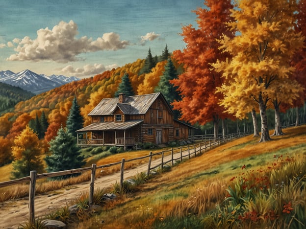 Auf dem Bild ist eine malerische Landschaft im Herbst zu sehen. Eine rustikale Holzhütte steht im Vordergrund, umgeben von leuchtend bunten Laubbaumkronen in warmen Tönen wie Gold, Orange und Rot. Im Hintergrund erheben sich majestätische Berge, während ein sanfter Weg zur Hütte führt, eingefasst von einem Holzgeländer.

Herbst ist eine wunderbare Zeit, um die Natur zu genießen und verschiedene Reiseziele zu erkunden. Regionen mit reichem Herbstlaub, wie die Nationalparks in den USA, die bayerischen Alpen oder das Toskana in Italien, bieten atemberaubende Ausblicke und zahlreiche Möglichkeiten für Wanderungen und Erkundungen. Die lebhaften Farben der Blätter und die kühle, frische Luft machen den Herbst zu einer idealen Jahreszeit für Reisen und Naturerlebnisse.