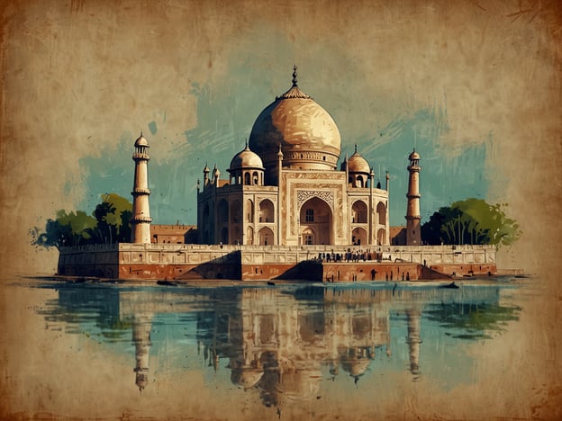 Auf dem Bild ist das Taj Mahal zu sehen, ein ikonisches Bauwerk in Indien und ein UNESCO-Weltkulturerbe. Es befindet sich in Agra und ist bekannt für seine herausragende Architektur sowie seine romantische Geschichte als Mausoleum, das der Mogul-Kaiser Shah Jahan für seine verstorbene Frau Mumtaz Mahal errichten ließ. Das Taj Mahal ist berühmt für seine wunderschöne weiße Marmorstruktur und die symmetrischen Gärten, die das Monument umgeben. Es zieht jährlich Millionen von Touristen an und gilt als ein Symbol der Liebe.