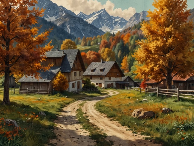 In Österreich beginnen die Herbstferien, eine Zeit, die viele Menschen nutzen, um die Schönheit der Natur zu genießen und sich zu entspannen. 

Auf dem Bild sieht man eine malerische ländliche Szenerie im Herbst. Die Landschaft ist von buntem Laub geprägt, mit leuchtend orangefarbenen und gelben Bäumen, die den Weg flankieren. Im Hintergrund erheben sich majestätische Berge mit schneebedeckten Gipfeln. Die traditionellen Bauernhäuser fügen sich harmonisch in die Umgebung ein, und der Weg schlängelt sich durch das grüne Gras, was ein einladendes Bild einer herbstlichen Idylle vermittelt.