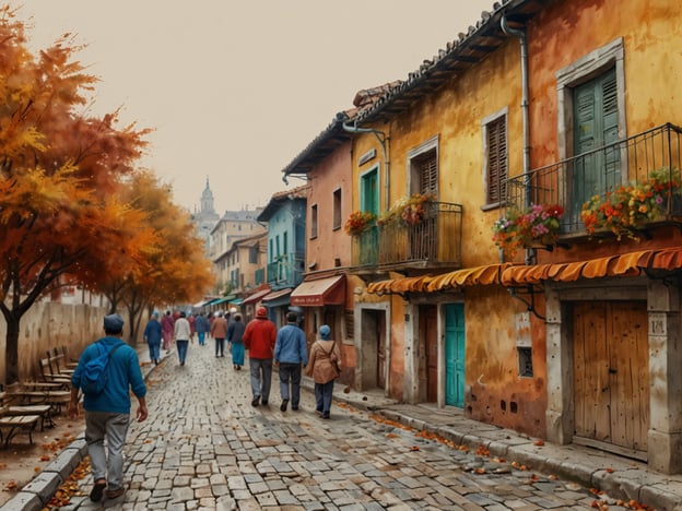 Auf dem Bild ist eine malerische Straße in einer herbstlichen Stadt zu sehen. Die Bäume haben farbenfrohe Blätter, die sich in den typischen Herbsttönen zeigen. Die Häuser haben warme Farben und viele Fensterbalkone sind mit Blumen geschmückt. Menschen schlendern gemütlich die Straße entlang.

Für eine gelungene Kulturreise im Herbst empfehle ich Folgendes:

1. **Wettergerecht Packen**: Die Temperaturen können stark schwanken, also bringe Lagen mit, um für verschiedene Bedingungen gewappnet zu sein.

2. **Regionale Feste**: Informiere dich über lokale Feste oder Märkte, die im Herbst stattfinden. Oft gibt es Wein- oder Erntefeste, die eine tolle Möglichkeit bieten, die Kultur kennenzulernen.

3. **Natur Erleben**: Nutze die bunte Herbstlandschaft für Spaziergänge oder Wanderungen, um die Natur in ihrer vollen Pracht zu genießen.

4. **Kulinarische Genüsse**: Probiere lokale Spezialitäten, die in dieser Jahreszeit im Trend sind, wie Kürbissuppe oder Äpfel in verschiedenen Variationen.

5. **Museen und Ausstellungen**: Besuche Kunst- und Kulturstätten, die oft spezielle Ausstellungen zur Herbstzeit haben.

Mit diesen Tipps wird deine Kulturreise im Herbst sicher unvergesslich!