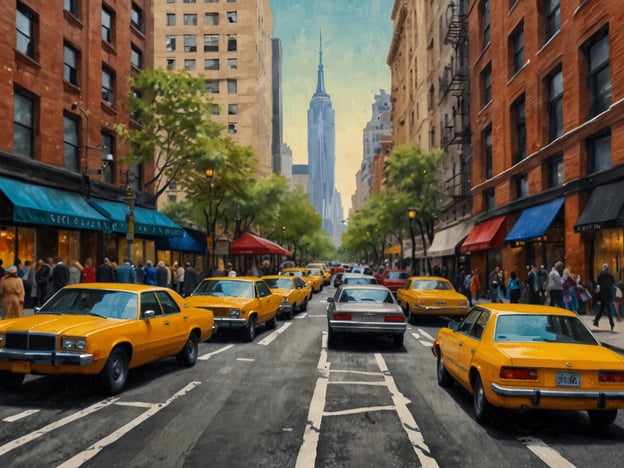 Auf dem Bild sieht man eine belebte Stadtstraße mit vielen gelben Taxis, die typisch für New York City sind. Im Hintergrund ist das ikonische Empire State Building zu sehen, was darauf hindeutet, dass es sich um eine Szene in Manhattan handelt. 

Für ein unvergessliches Einkaufserlebnis sind hier einige Top-Städte:

1. **New York City** – Besonders die Fifth Avenue bietet eine Vielzahl von Luxusgeschäften und einzigartigen Boutiquen.
2. **Paris** – Die Champs-Élysées und Le Marais sind bekannt für ihre eleganten Geschäfte und Designerläden.
3. **Mailand** – Berühmt für Mode, bietet die Galleria Vittorio Emanuele II einige der besten Einkaufsmöglichkeiten der Welt.
4. **Tokio** – Viertel wie Shibuya und Harajuku sind für trendige Mode und coole Geschäfte bekannt.
5. **Barcelona** – Die Passeig de Gràcia ist voll von internationalen Marken und lokalen Designern.

Diese Städte bieten eine perfekte Mischung aus Einkaufsmöglichkeiten, Kultur und Atmosphäre!