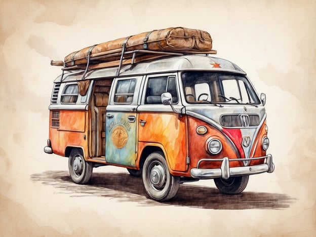 Auf dem Bild ist ein klassischer Volkswagen-Bus zu sehen, der sich perfekt für Abenteuer und Reisen eignet. Besucher könnten mit diesem Fahrzeug eine spannende Roadtrip-Tour unternehmen, um verschiedene Sehenswürdigkeiten zu erkunden. 

Aktivitäten, die man während einer solchen Reise genießen kann, umfassen:

1. **Camping**: Übernachten in der Natur mit einem Zelt, das auf dem Dach des Busses verstaut werden kann.
2. **Sightseeing**: Besuchen von malerischen Städten und Sehenswürdigkeiten entlang der Route.
3. **Picknicken**: Anhalten an schönen Plätzen für ein entspanntes Picknick im Freien.
4. **Wanderungen**: Erkundung von Wanderwegen in der Umgebung und Naturerlebnisse.
5. **Fotoshootings**: Tolle Fotos von den Reiseerinnerungen mit dem ikonischen Bus machen.

Diese Aktivitäten machen die Reise mit dem Volkswagen-Bus unvergesslich.