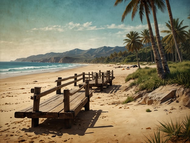 Auf dem Bild ist ein schöner Strand zu sehen, der zu entspannenden Aktivitäten einlädt. Man könnte dort am Wasser spazieren gehen, die Wellen hören und den warmen Sand unter den Füßen spüren. Die Palmen bieten einen perfekten Platz für schattige Momente, wo man sich mit einem Buch entspannen oder ein Picknick genießen könnte. Die Holzbrücke scheint einen Zugang zum Strand zu bieten, ideal für einen gemütlichen Spaziergang oder um einfach die Aussicht auf das Meer und die Berge zu genießen. Man könnte auch überlegen, ein paar Fotos von der beeindruckenden Landschaft zu machen oder den Sonnenuntergang zu beobachten.