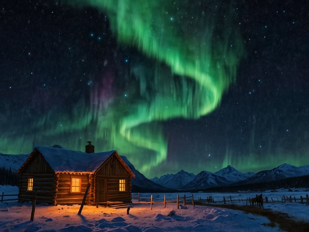 Auf dem Bild ist eine beeindruckende Szenerie mit einem Haus zu sehen, das von schneebedeckten Landschaften umgeben ist. Über dem Haus tanzen die Polarlichter in leuchtenden Grün- und Violetttönen am Nachthimmel. Diese Aufnahme vermittelt ein Gefühl von Ruhe und Naturschönheit.

Die beste Reisezeit, um Polarlichter zu beobachten, ist in der Regel von September bis April, wobei die Monate Oktober bis März oft die besten Chancen bieten, die Lichter zu sehen, insbesondere in höheren Breitengraden wie Norwegen, Schweden, Finnland oder Island.