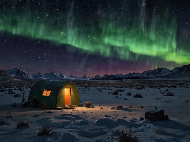 Auf dem Bild ist ein Zelt in einer winterlichen Landschaft zu sehen, unter einem wunderschönen Himmel mit Polarlichtern, die in Grüntönen leuchten. Um die Polarlichter optimal zu beobachten, hier einige Tipps:

1. **Gehen Sie in abgelegene Gebiete**: Suchen Sie sich einen Ort fernab von Stadtlichtern, um ein klareres Sichtfeld zu haben.
  
2. **Wählen Sie die richtige Jahreszeit**: Die besten Monate zur Beobachtung sind oft von September bis April, wenn die Nächte länger sind.

3. **Überprüfen Sie die Wetterbedingungen**: Suchen Sie nach klaren Nächten mit wenig bis keiner Bewölkung.

4. **Planen Sie Ihre Beobachtung für die richtige Zeit**: Polarlichter sind häufig zwischen 22 und 02 Uhr aktiv.

5. **Fotografieren Sie bei langen Belichtungszeiten**: Wenn Sie Fotos machen möchten, verwenden Sie eine Kamera mit der Möglichkeit von längeren Belichtungszeiten für bessere Ergebnisse.

6. **Warm anziehen**: Tragen Sie warme Kleidung, da es in den Beobachtungsgebieten sehr kalt werden kann.