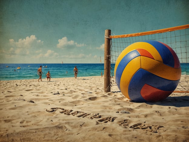 Auf dem Bild ist ein Strand zu sehen, an dem Menschen verschiedene Aktivitäten durchführen. Im Vordergrund liegt ein bunten Volleyball, der für ein Spiel bereitsteht. Im Hintergrund sind einige Personen zu sehen, die am Strand entlanggehen. Im Wasser sind möglicherweise weitere Menschen, die schwimmen oder auf Wassersportgeräten sind. Die entspannte Atmosphäre und die Sonne laden dazu ein, den Strand zu genießen, Volleyball zu spielen oder einfach am Wasser zu entspannen.