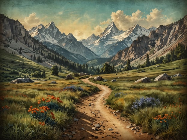 Auf dem Bild ist eine wunderschöne Landschaft mit majestätischen Bergen, einem Kiesweg und bunten Wildblumen zu sehen. Diese Szenerie erinnert an unvergessliche Outdoor-Aktivitäten in Denver, wie Wandern in den Rocky Mountains oder Radfahren entlang malerischer Trails. Die Natur bietet zahlreiche Möglichkeiten, die atemberaubende Schönheit der Umgebung zu erkunden und aktiv zu sein.