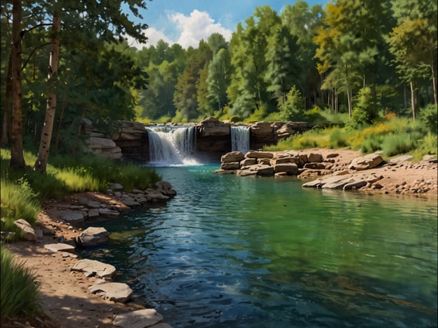 Auf dem Bild ist ein malerischer Wasserfall zu sehen, der in einen klaren, grünen See stürzt, umgeben von üppigem Grün und Wäldern. Solche Naturszenen erinnern an die zahlreichen Parks und Naturreservate in und um Minneapolis, wie den Minnehaha Park, der für seine beeindruckenden Wasserfälle bekannt ist. Hier kann man entspannende Spaziergänge entlang der Wanderwege unternehmen und die Schönheit der Natur genießen. Auch der Mississippi River bietet schöne Ausblicke und Möglichkeiten für Wassersportarten. Minneapolis ist reich an solchen Naturerlebnissen, die Besucher und Einheimische gleichermassen anziehen.