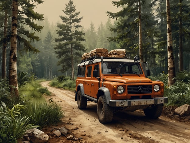 Auf dem Bild ist ein orangefarbener Geländewagen zu sehen, der auf einem schmalen Waldweg fährt, umgeben von grünen Bäumen und dichter Vegetation. In einem Nationalpark ist es wichtig, die Umwelt nachhaltig zu nutzen und den Naturschutz zu fördern. Fahrzeuge wie dieses können negative Auswirkungen auf die Natur haben, wenn sie nicht verantwortungsbewusst eingesetzt werden. 

Um die Biodiversität und die natürlichen Lebensräume zu schützen, sollten Besucher darauf achten, nur ausgewiesene Wege zu nutzen und respektvoll mit der Natur umzugehen. Nachhaltige Praktiken im Nationalpark, wie das Minimieren von Abfall und das Vermeiden von Lärm, sind entscheidend, um die natürliche Schönheit und die Artenvielfalt für zukünftige Generationen zu bewahren.