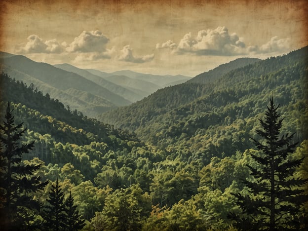 Auf dem Bild ist eine malerische Landschaft zu sehen, die vermutlich die Smoky Mountains im Nationalpark darstellt. Die sanften Hügel und bewaldeten Täler erstrecken sich bis zum Horizont, während sich Wolken in einem teilweise bewölkten Himmel abzeichnen. Dieser Nationalpark, bekannt für seine vielfältige Flora und Fauna, zieht Besucher an, die die atemberaubende Natur und die Ruhe der Berge erleben möchten. Die Smoky Mountains bieten zahlreiche Wanderwege, Aussichtspunkte und die Möglichkeit, die reiche Tierwelt und die beeindruckende Landschaft zu genießen.