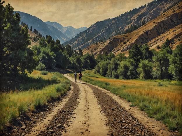 Auf dem Bild sind zwei Personen zu sehen, die einen schmalen Weg in einer malerischen, bergigen Landschaft entlanglaufen. Diese Szenerie erinnert an die besten Outdoor-Aktivitäten in Boise, wie Wandern oder Radfahren in der Natur. Die Umgebung bietet zahlreiche Trails, die sich perfekt für Erkundungstouren eignen. Highlights sind der Boise River Greenbelt und die vielen Wanderwege in den Foothills, die atemberaubende Ausblicke auf die Berge und die umliegende Landschaft bieten.