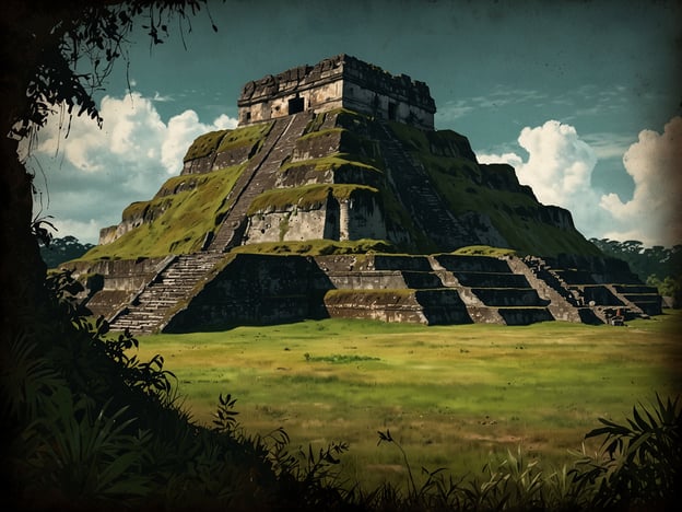 Auf dem Bild ist die beeindruckende Pyramide von Xunantunich zu sehen, einer archäologischen Stätte der Maya im heutigen Belize. Xunantunich bedeutet „die Steinfrau“ in der Sprache der Maya und war ein wichtiges kulturelles und politisches Zentrum während der klassischen Periode der Maya-Zivilisation. Die Pyramide hat mehrere Stufen und eine markante, terrassierte Struktur, die auf die architektonischen Fähigkeiten der Maya hinweist. Die Umgebung ist von üppiger Vegetation umgeben, was die kulturelle Bedeutung und die eindrucksvolle Bauweise dieser antiken Stätte unterstreicht.