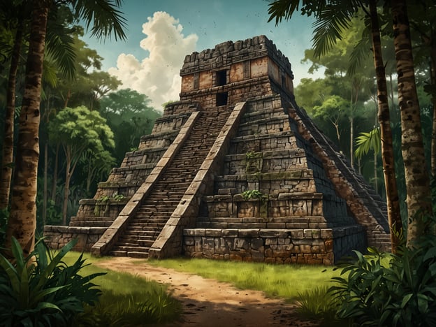 Das Bild zeigt eine beeindruckende Maya-Pyramide, die in einer üppigen Dschungelumgebung eingebettet ist. Diese Art von Struktur ist typisch für die antiken Städte der Maya-Zivilisation, wobei die Pyramide als Tempel oder zeremonielle Stätte diente. 

Lamanai, eine der bedeutendsten archäologischen Stätten in Belize, bietet einen Einblick in die fortschrittliche Architektur und das kulturelle Erbe der Maya. Die Pyramiden von Lamanai, wie die dargestellte, sind oft mit Stufen versehen und umgeben von tropischen Pflanzen, was die majestätische Natur dieser alten Bauwerke unterstreicht.