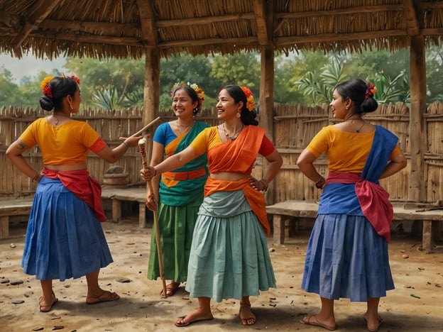 Auf dem Bild sind mehrere Frauen in farbenfrohen traditionellen Kostümen zu sehen, die in einer ländlichen Umgebung stehen, vermutlich in einem kulturellen oder festlichen Kontext. Die Frauen scheinen miteinander zu interagieren, möglicherweise in einer traditionell-tänzerischen oder festlichen Darbietung.

In der Nähe könnten kulturelle Erfahrungen wie Folklore-Tänze, lokale Feste oder Handwerksmärkte stattfinden. Solche Veranstaltungen bieten oft die Möglichkeit, traditionelle Musik, Kunsthandwerk und kulinarische Köstlichkeiten zu erleben und mehr über die Geschichten und Bräuche der Region zu lernen.