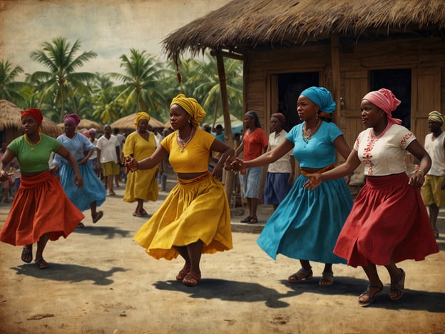 Auf dem Bild sind mehrere Frauen zu sehen, die in traditioneller Kleidung tanzen und sich in einer festlichen Atmosphäre bewegen. Die bunten Kleider und Kopftücher deuten auf eine kulturelle Feier oder ein Fest hin, das in einem ländlichen Umfeld stattfindet. Solche Tänze sind häufig Teil von lokalen Festen oder Feierlichkeiten und drücken die kulturelle Identität und den Gemeinschaftsgeist aus. Sie könnten auch mit Musik, Traditionen und Bräuchen verbunden sein, die für die Region charakteristisch sind. Kulturelle Aktivitäten wie diese fördern den Zusammenhalt in der Gemeinschaft und bewahren das kulturelle Erbe.