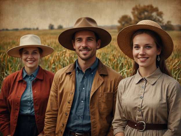 Auf dem Bild sind drei Personen zu sehen, die in traditioneller ländlicher Kleidung in einem Feld stehen. Diese Szenerie könnte mit besonderen Festen und Bräuchen in Verbindung stehen, die oft in ländlichen Regionen gefeiert werden. 

Typische Feste, die in einem solchen Kontext stattfinden, umfassen Erntedankfeste, bei denen die Ernte gefeiert und die Früchte der Arbeit gewürdigt werden. Oft tragen die Menschen traditionelle Trachten, um ihre Verbundenheit mit der Region und den Bräuchen zu zeigen. In vielen Kulturen sind solche Feste auch Gelegenheiten für Gemeinschaftsfeiern, bei denen Musik, Tanz und Essen eine zentrale Rolle spielen. 

Die Kleidung auf dem Bild könnte darauf hindeuten, dass die Personen an einem solchen Fest teilnehmen oder eine Verbindung zur Landwirtschaft und den damit verbundenen Traditionen haben.