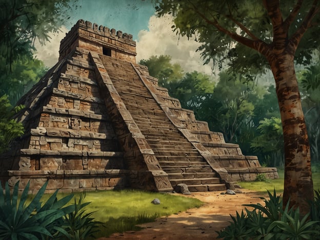 Auf dem Bild ist eine Maya-Pyramide zu sehen, die typisch für die kulturellen Wurzeln der Region Mesoamerika ist. Diese architektonischen Meisterwerke wurden von den Maya erbaut und dienten oft als Tempel für religiöse Zeremonien. Die Pyramiden sind oft kunstvoll mit Reliefs und Inschriften verziert, die die Götter, die Mythologie und die Geschichte der Maya darstellen. Um die Pyramide herum sind üppige grüne Pflanzen und Bäume zu sehen, die die tropische Umgebung der alten Maya-Stätten widerspiegeln. Diese Orte, wie zum Beispiel Tikal oder Chichen Itza, sind wichtige kulturelle und historische Stätten, die Einblicke in die komplexe Gesellschaft und das Wissen der Maya bieten.