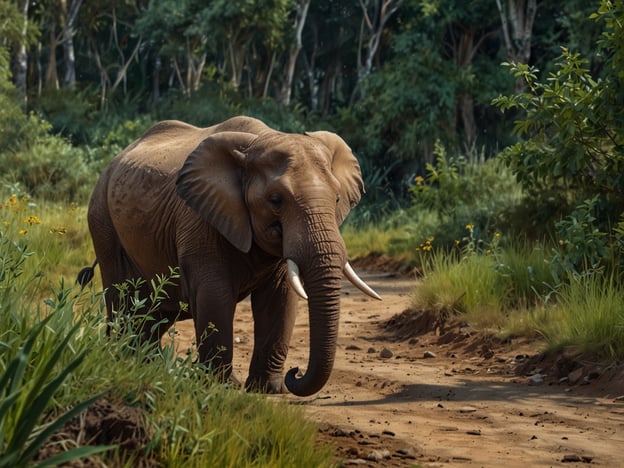 Auf dem Bild ist ein Elefant zu sehen, der durch eine grüne Landschaft mit viel Vegetation und einem schmalen Weg läuft. Der Schutz und die Erhaltung der Thousand Foot Falls sind wichtig, um die natürliche Schönheit und das Ökosystem dieser Region zu bewahren. Solche Schutzmaßnahmen helfen, die Lebensräume von Tieren wie dem Elefanten zu sichern und die Biodiversität zu unterstützen.