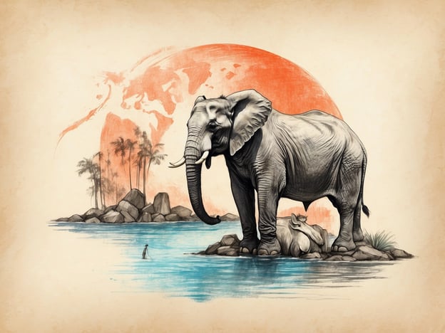 Auf dem Bild ist ein majestätischer Elefant zu sehen, der in einer malerischen Landschaft steht. Seine Präsenz symbolisiert die Bedeutung von Tierschutz und den Schutz bedrohter Arten. Der Elefant steht in einem Gewässer, umgeben von Felsen und Palmen, was auf eine naturnahe Umgebung hinweist.

Im Hintergrund ist eine Darstellung der Erde zu erkennen, die auf das Thema Nachhaltigkeit und den Schutz unseres Planeten hinweist. Diese Darstellung erinnert uns daran, wie wichtig es ist, die natürlichen Lebensräume der Tiere zu bewahren und umweltfreundliche Praktiken zu fördern, um die Biodiversität zu schützen und das Wohlbefinden von Tieren zu sichern.