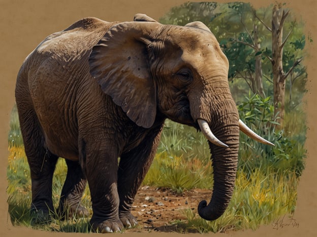 Auf dem Bild ist ein Elefant zu sehen, der in einer natürlichen Umgebung steht. Die Szene zeigt eine detaillierte Darstellung des Elefanten mit Betons auf seiner Haut und einer dichten Vegetation rundherum. 

Bezüglich des Green Iguana Conservation Project: Es handelt sich um ein Projekt, das sich dem Schutz und der Erhaltung der Grünen Leguane widmet. Es konzentriert sich auf die Aufklärung über die Herausforderungen, denen diese Arten gegenüberstehen, und fördert die Bewahrung ihres Lebensraums. So wie das Projekt sich für den Schutz von Leguanen einsetzt, sollten wir auch Maßnahmen zum Schutz von Elefanten und anderen bedrohten Arten unterstützen.