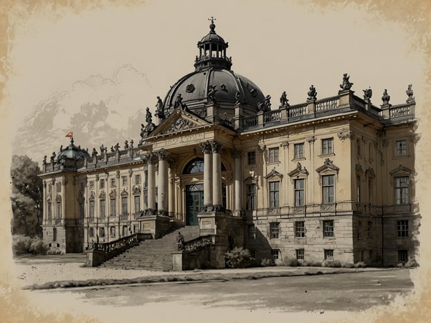 Auf dem Bild ist ein beeindruckendes Schloss zu sehen, das architektonische Merkmale eines historischen Bauwerks aufweist. Die strahlenden Säulen und das prächtige Dach verleihen dem Gebäude eine majestätische Ausstrahlung. Während ich den genauen Namen nicht angeben kann, erinnert die elegante Gestaltung an einige der prächtigsten Schlösser Deutschlands, wie das Schloss Neuschwanstein oder das Schloss Heidelberg. Solche Schlösser sind bekannt für ihre kunstvollen Details und die beeindruckende Lage in malerischen Landschaften.