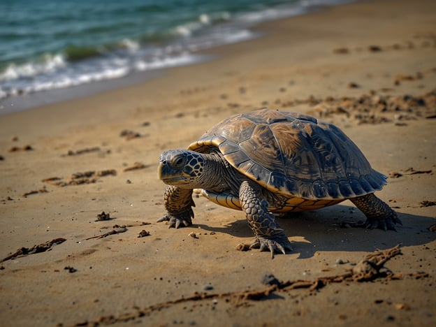 Auf dem Bild ist eine Schildkröte zu sehen, die sich am Strand bewegt. Schildkröten haben eine faszinierende Fortpflanzung, bei der die Weibchen oft an ihren Geburtsort zurückkehren, um ihre Eier im Sand abzulegen. Dieser Prozess ist entscheidend für den Fortbestand der Art und zeigt ein bemerkenswertes Navigationsvermögen. Die Eier entwickeln sich dann in der warmen Umgebung des Sandes, bis die Baby-Schildkröten schlüpfen und ins Wasser gelangen.