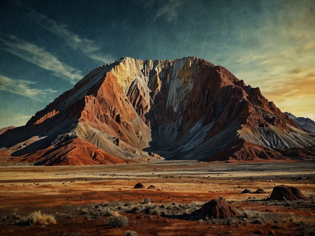 Auf dem Bild ist eine beeindruckende, großflächige Gebirgslandschaft zu sehen, die von erdigen Rottönen und grauen Felsformationen geprägt ist. Der Himmel ist klar und strahlt in sanften Farben, was die Szenerie zusätzlich dramatisch wirken lässt. 

Kraterbesuch: Ein unvergessliches Erlebnis. Diese Landschaft könnte ein faszinierender Ort sein, um die geologischen Formationen und die majestätische Natur hautnah zu erleben. Solche besuchten Krater bieten oft Einblicke in die Erdgeschichte und das Wesen unseres Planeten.