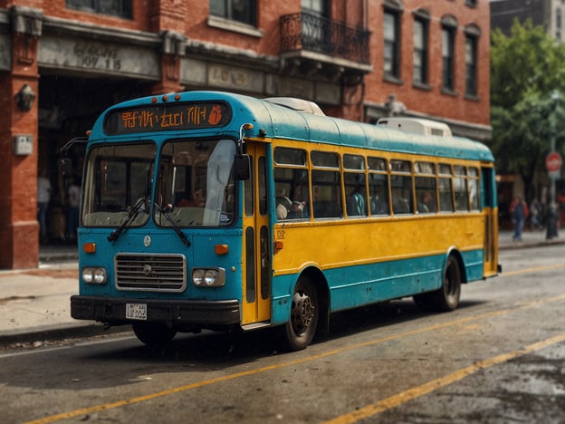 Auf dem Bild ist ein farbiger Bus zu sehen, der in einer städtischen Umgebung fährt. Die Vorderseite des Busses ist in Blau und Gelb gehalten, und es scheinen Passagiere an Bord zu sein. Im Hintergrund sind typische städtische Gebäude und Bäume sichtbar.

**Praktische Tipps für deinen Aufenthalt:**

1. **Öffentliche Verkehrsmittel:** Nutze den öffentlichen Nahverkehr, um die Stadt bequem und günstig zu erkunden. Achte auf die Fahrpläne und Tarife.

2. **Fahrkarten kaufen:** Informiere dich, wo du Tickets kaufen kannst, sei es an Automaten, in Geschäften oder online.

3. **Sicherheit:** Achte auf deine Wertsachen, insbesondere in überfüllten Bussen oder an Haltestellen.

4. **Verbindungen planen:** Nutze Apps oder Websites für die Routenplanung, um die besten Verbindungen zu finden.

5. **Fahrgäste beobachten:** Interagiere freundlich mit anderen Fahrgästen und bitte um Hilfe, wenn du Fragen zur Route hast.

Viel Spaß bei deinem Aufenthalt!