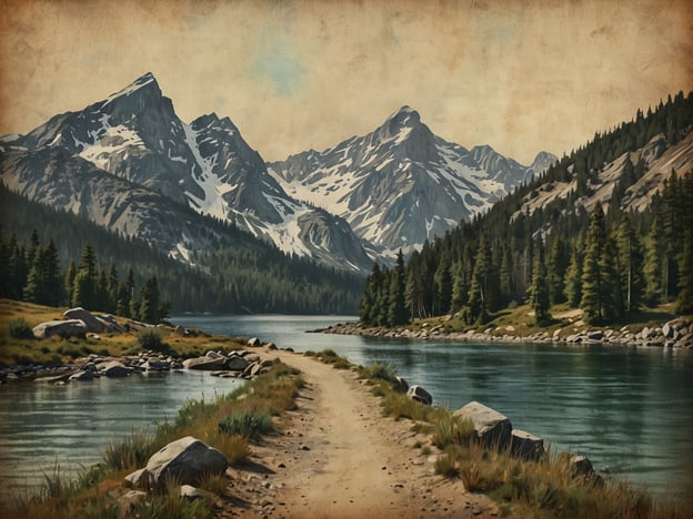 Auf dem Bild sind majestätische Berge und ein ruhiger See in unberührter Natur zu sehen. Man könnte hier folgende Aktivitäten genießen: 

- Wandern entlang des malerischen Pfades, der am Ufer des Sees verläuft.
- Angeln im klaren Wasser des Sees, um die Ruhe der Natur zu erleben.
- Vogelbeobachtung in der Umgebung des dichten Waldes, wo sich die Tierwelt verborgen hält.
- Picknicken in der friedlichen Landschaft, umgeben von der beeindruckenden Bergkulisse.

Diese Aktivitäten ermöglichen es, die Schönheit und Ruhe der unberührten Natur voll auszukosten.