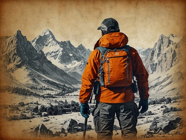 Auf dem Bild ist ein Abenteurer zu sehen, der vor einer eindrucksvollen Berglandschaft steht. Er trägt eine leuchtend orangefarbene Jacke und hat einen Rucksack auf dem Rücken. Die Szene vermittelt ein Gefühl von Freiheit und Erkundung.

Für große und kleine Abenteurer könnten folgende Aktivitäten geeignet sein:

1. **Wandern**: Entdeckt gemeinsam die Natur auf einem gut markierten Wanderweg. Es gibt immer etwas Neues zu entdecken!
  
2. **Naturerkundung**: Kleine Abenteuerlustige können mit einem Fernglas Vögel beobachten oder kleine Tiere und Pflanzen identifizieren.

3. **Picnic im Freien**: Packt ein paar leckere Snacks ein und genießt ein Picknick mit Blick auf die Berge.

4. **Fotografie**: Nehmt eine Kamera mit und haltet die schönen Landschaften und Momente fest, die ihr erlebt.

5. **Lagerfeuer**: Wenn es die Umgebung erlaubt, könnt ihr am Abend ein kleines Lagerfeuer machen und Geschichten erzählen.

Diese Aktivitäten fördern Abenteuerlust und eine Verbindung zur Natur!