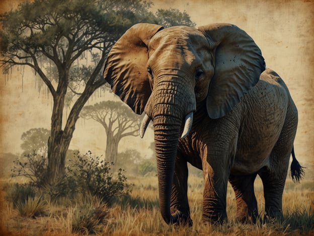 Auf dem Bild ist ein Elefant in einer afrikanischen Savanne zu sehen, umgeben von einer charakteristischen Landschaft mit vereinzelten Akazienbäumen und hochwachsen­dem Gras. Diese Region ist bekannt für ihre einzigartige Flora und Fauna. Die Savanne beherbergt viele Tierarten, darunter auch große Säugetiere, Raubtiere und verschiedene Vogelarten. 

Die Flora umfasst häufig laubabwerfende Bäume und Sträucher, die sich gut an die trockenen Bedingungen angepasst haben. Solche Ökosysteme bieten Lebensraum für verschiedene Arten und tragen zur biologischen Vielfalt bei. Die majestätischen Elefanten spielen eine wichtige Rolle im Ökosystem, indem sie die Vegetation beeinflussen und somit den Lebensraum für andere Tiere schaffen.