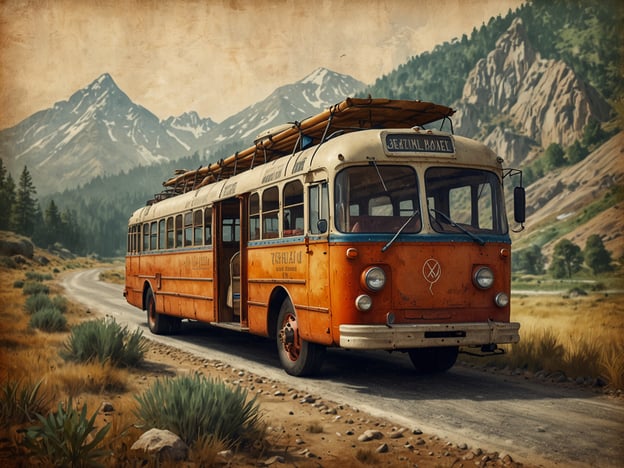 Auf dem Bild ist ein alter, orangefarbener Bus zu sehen, der in einer malerischen Berglandschaft steht. Die Umgebung zeigt hohe Berge, dichte Wälder und eine kurvige Straße, die durch die Natur führt. 

Vor Ort könnten Besucher eine Vielzahl von Aktivitäten erleben: 

- **Wanderungen**: Die umliegenden Berge bieten zahlreiche Wanderwege mit unterschiedlichen Schwierigkeitsgraden, ideal für Naturliebhaber und Abenteuerlustige.
- **Fotografieren**: Die beeindruckende Landschaft ist perfekt für beeindruckende Fotos, besonders bei Sonnenauf- oder -untergang.
- **Picknicks**: An den ruhigen Stellen entlang der Straße kann man ein Picknick genießen und die frische Luft sowie die Aussicht aufs Gelände.
- **Erkundungstouren**: Man könnte geführte Touren in der Region unternehmen, um mehr über die lokale Flora und Fauna zu erfahren.

Insgesamt wäre es ein großartiger Ort, um die Natur zu genießen und verschiedene Outdoor-Aktivitäten auszuprobieren.