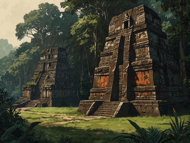 Auf dem Bild sind imposante Pyramiden zu sehen, die an die Ruinen der antiken Stadt Tikal in Guatemala erinnern. Tikal ist eine der bedeutendsten archäologischen Stätten der Maya-Kultur und wurde von vielen Mythen und Legenden umwoben.

In der Popkultur wird Tikal oft als mystischer Ort dargestellt, der von Dschungel und Geheimnissen umgeben ist. Filme und Bücher nutzen die beeindruckende Architektur und die Geheimnisse der Maya, um Geschichten über verlorene Zivilisationen, Abenteuer und Entdeckungen zu erzählen. Ein bekanntes Beispiel ist „Star Wars: Episode IV – Eine neue Hoffnung“, in dem die Kulissen von Tikal als Heimat der Rebellenallianz dienen.

Die Ruinen sind nicht nur ein Symbol für die vergessenen Kulturen der Maya, sondern auch ein Schauplatz für Abenteuer und Mysterien, die sich durch zahlreiche Medien ziehen und die Fantasie der Menschen anregen. Tikal steht somit für das Zusammenspiel von Geschichte und Mythos, das die Neugier auf vergangene Zivilisationen weckt.