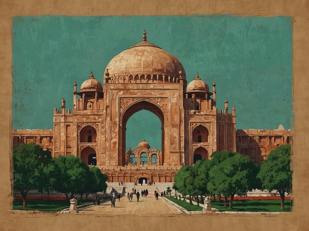 Auf dem Bild ist eine beeindruckende architektonische Struktur zu sehen, die große Ähnlichkeiten mit dem Taj Mahal in Indien aufweist. Diese prächtige Mausoleum ist bekannt für ihre exquisite Schönheit und gilt als eines der größten Meisterwerke der Mogularchitektur. Die große Kuppel, die kunstvollen Verzierungen und die symmetrische Gestaltung sind typische Merkmale dieser bedeutenden Struktur. Umgeben von gepflegten Gärten und Wegen wirkt das Bauwerk majestätisch und zieht zahlreiche Besucher an, die die beeindruckende Verbindung von Architektur und Natur bewundern möchten.