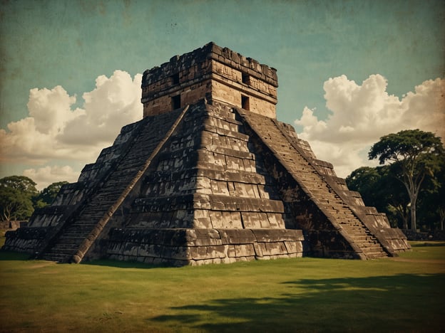 Auf dem Bild ist eine Pyramide zu sehen, die stark an die Architektur der Maya erinnert, speziell an Stätten wie Uaxactún. Uaxactún liegt in Guatemala und war ein bedeutendes Zentrum der Maya-Zivilisation. Die Pyramiden dieser Region sind nicht nur architektonische Meisterwerke, sondern auch Zeugnisse der astronomischen Beobachtungen und religiösen Praktiken der Maya. 

Diese Pyramiden dienten oft als Tempel und wurden für verschiedene Zeremonien genutzt. Uaxactún ist bekannt für seine gut erhaltenen Strukturen und für die Tatsache, dass dort einige der frühesten Maya-Daten über Astronomie gefunden wurden. Die Umgebung ist von dichten Dschungeln umgeben, was die geheimnisvolle Aura dieser alten Stätte verstärkt.