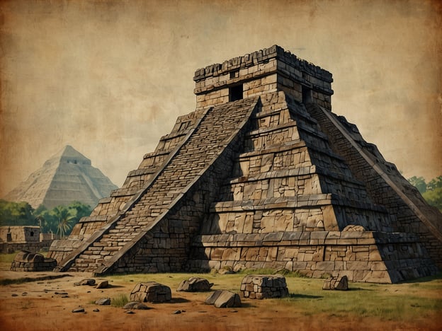 Auf dem Bild ist ein beeindruckender Maya-Pyramidenbau zu sehen, der Teil des Erbes der Maya-Kultur ist. Solche Pyramiden wurden oft für religiöse Zeremonien genutzt und sind typische Beispiele für die fortschrittliche Architektur und die astronomischen Kenntnisse dieser alten Zivilisation. Im Hintergrund sind weitere pyramidenartige Strukturen zu erkennen, die ebenfalls zur Maya-Stadtplanung gehören. Diese monumentalen Bauwerke spiegeln die reiche Geschichte und das kulturelle Erbe der Maya wider.