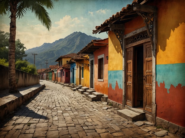 Auf dem Bild ist eine malerische Straße in Esquipulas zu sehen, die von farbenfrohen, historisch anmutenden Häusern gesäumt ist. Die leuchtenden Farben der Fassaden und die gepflasterte Straße verleihen dem Ort einen charmanten Charakter. Im Hintergrund sind sanfte Berge sichtbar, die die natürliche Schönheit der Umgebung unterstreichen. Esquipulas ist nicht nur für die beeindruckende Basilika bekannt, sondern auch für seine lebendige Kultur, die freundlichen Menschen und die atemberaubende Landschaft, die perfekt zu einem gemütlichen Spaziergang durch die Straßen einlädt. Das Bild vermittelt ein Gefühl von Ruhe und der einladenden Atmosphäre dieser einzigartigen Stadt.