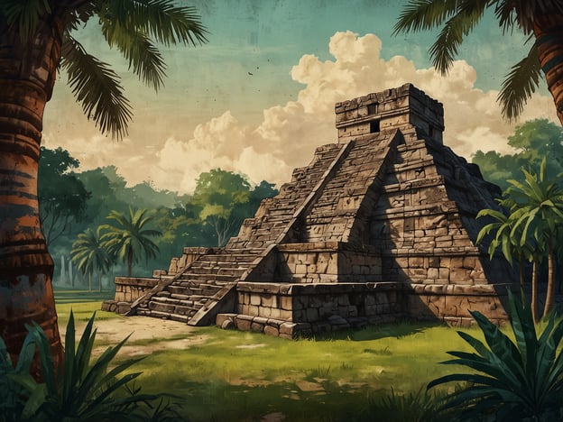 Auf dem Bild ist eine pyramidenartige Struktur zu sehen, die stark an die architektonischen Merkmale der Maya erinnert, insbesondere an Stätten wie Mixco Viejo in Guatemala. Diese antike Stadt war ein bedeutendes Zentrum der Maya-Kultur und ist bekannt für ihre beeindruckenden Tempel und Pyramiden, die oft zu religiösen Zeremonien genutzt wurden.

Kulturelle Aspekte des Lebens in Mixco Viejo umfassen das starke spirituelle und religiöse Leben der Maya, das sich in ihren Bauwerken widerspiegelt. Rituale und Feste spielten eine wichtige Rolle im Alltag, und die pyramidenartigen Strukturen dienten sowohl als religiöse Tempel als auch als gesellschaftliche Versammlungsorte. Die Umgebung, mit üppiger Vegetation und tropischem Klima, war auch wichtig für die Landwirtschaft, die eine zentrale Rolle in der Maya-Gesellschaft spielte. Ebenso sind die kunstvollen Schnitzereien und die Verwendung von symbolischen Motiven in der Architektur typisch für die zeitgenössische religiöse Vorstellung der Maya.