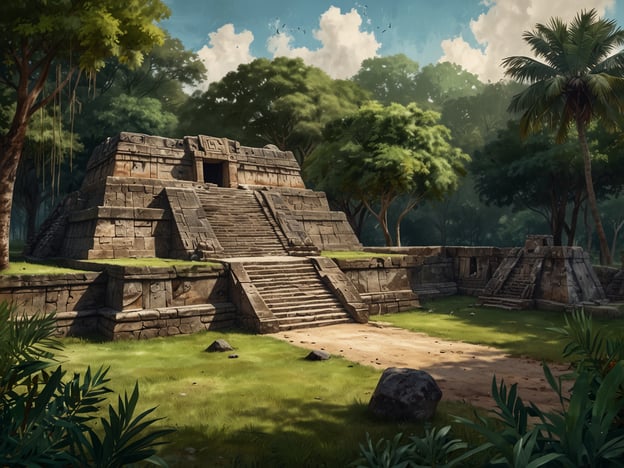 Auf dem Bild ist eine Nachbildung einer Maya-Stätte zu sehen, die eine pyramidenartige Struktur mit Stufen zeigt, umgeben von dichten Bäumen und tropischer Vegetation. Diese Architektur erinnert an die Ruinen der alten Stadt Yaxhá, die im heutigen Guatemala liegt. Yaxhá war einst ein bedeutendes Zentrum der Maya-Zivilisation, bekannt für ihre beeindruckenden Tempel und die lebendige Kultur, die dort blühte.

Die Struktur im Bild könnte eine der Tempelpyramiden von Yaxhá darstellen, die sowohl religiöse als auch soziale Funktionen hatte. Die Stadt war strategisch günstig am Ufer eines Sees gelegen und spielte eine wichtige Rolle im Handel sowie in politischen Allianzen. Ein Blick auf solche Ruinen gibt uns die Möglichkeit, die beeindruckenden Leistungen der Maya zu würdigen und die Geschichten, die hinter diesen monumentalen Bauwerken stehen, zu reflektieren.