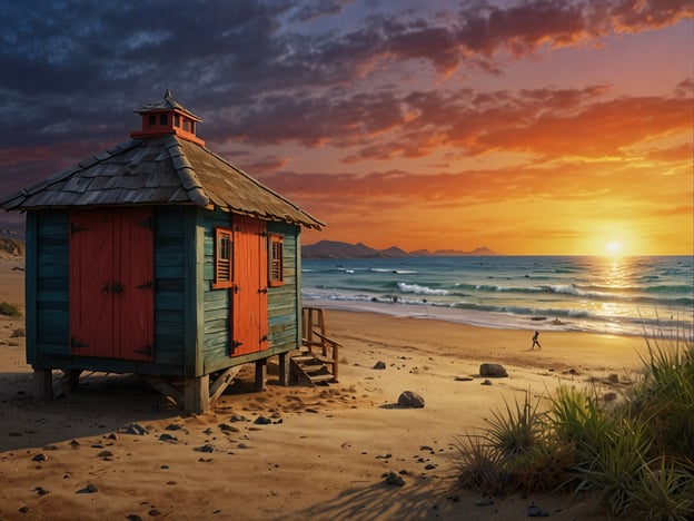 Auf dem Bild ist eine malerische Strandlandschaft mit einer bunten, kleinen Hütte zu sehen. Die Hütte hat orangefarbene Türen und steht direkt am Rand des Wassers, während die Sonne im Hintergrund untergeht und einen warmen Himmel mit eindrucksvollen Farben erzeugt.

**Tipps für den Besuch von Las Conchas:**

1. **Früh ankommen:** Um den Sonnenaufgang und die Ruhe am Strand zu genießen, ist es ratsam, früh am Morgen zu kommen.

2. **Sonnencreme verwenden:** Da die Sonne stark sein kann, vergiss nicht, Sonnencreme aufzutragen, um deine Haut zu schützen.

3. **Wasser mitnehmen:** Hydration ist wichtig, besonders wenn du während des Tages plänerst, am Strand zu verweilen.

4. **Respektiere die Natur:** Achte darauf, keinen Müll zu hinterlassen und die Schönheit der Umgebung zu bewahren.

5. **Entspanne dich:** Nimm dir Zeit, um die Aussicht zu genießen und die ruhige Atmosphäre zu erleben.