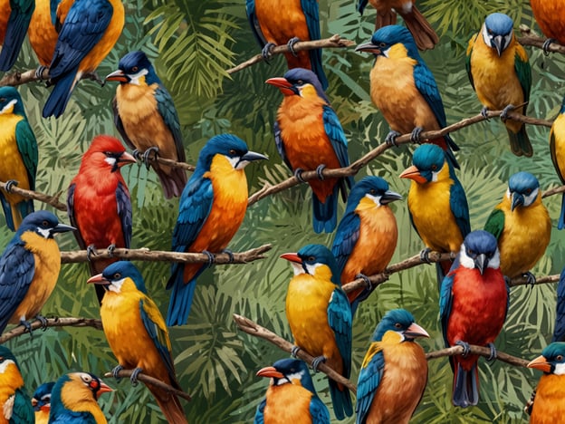 Auf dem Bild sind eine Vielzahl von bunten Vögeln zu sehen, die auf Ästen sitzen. Diese Vogelbeobachtungen könnten typischerweise in einem Nationalpark stattfinden, wo verschiedene Arten von Vögeln leben. In solchen Gebieten ist es oft möglich, Arten wie Eisvögel oder andere auffällig gefärbte Vogelarten zu sichten. Die Farbenpracht der Vögel kann ein faszinierendes Erlebnis für Naturbeobachter und Ornithologen sein, die in den Wäldern und Feuchtgebieten nach diesen Tieren Ausschau halten.